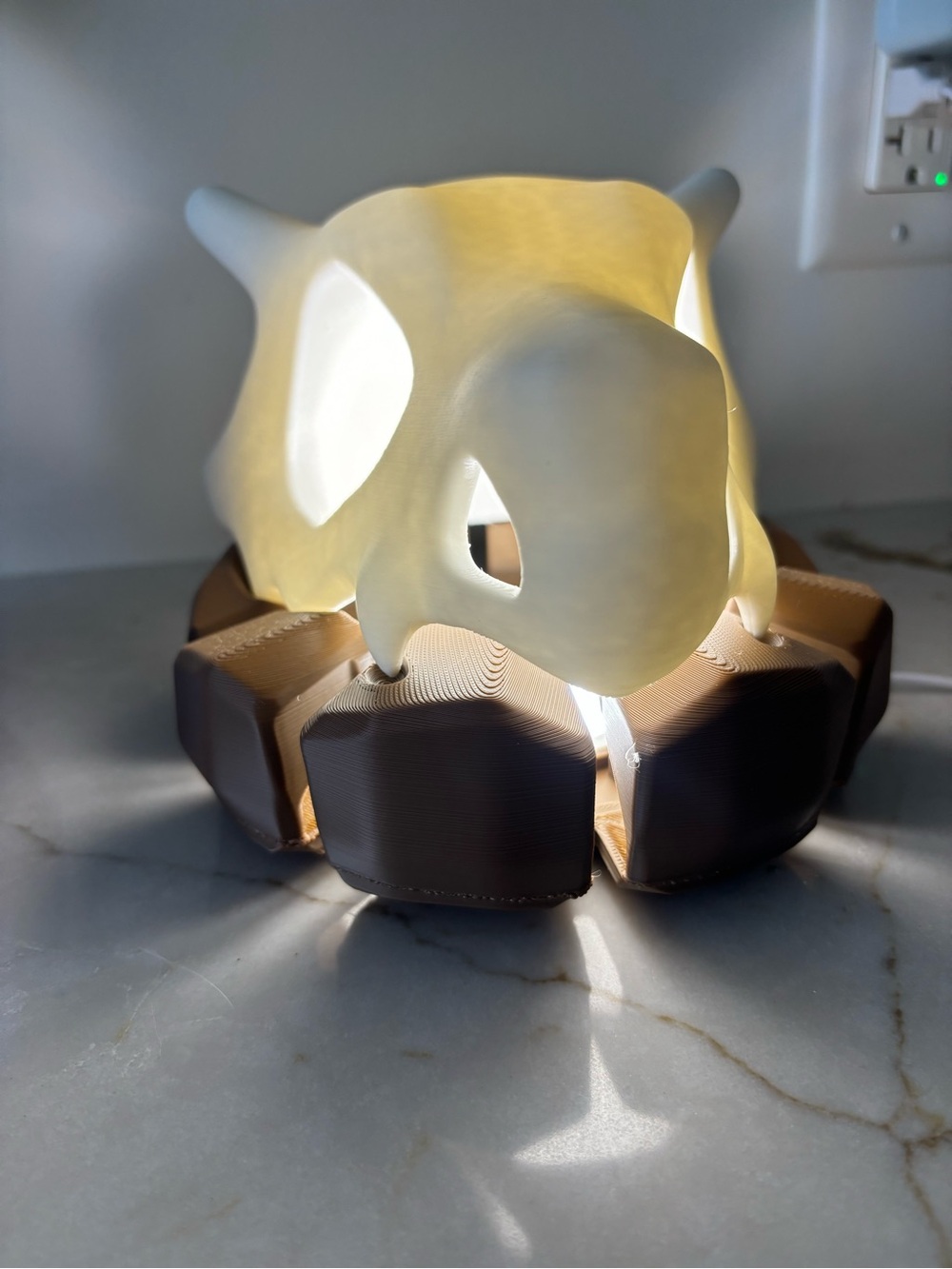 Unique Sculptural Night Light in Cream and Brown